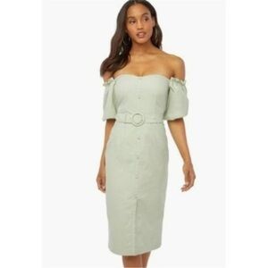 JustFab Light Green Puff Sleeve Midi Dress